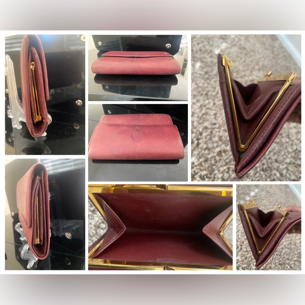 CARTIER MASON FOLDING KISS-LOCK WALLET MASTRIN BORDEAUX LEATHER - Picture 4 of 11
